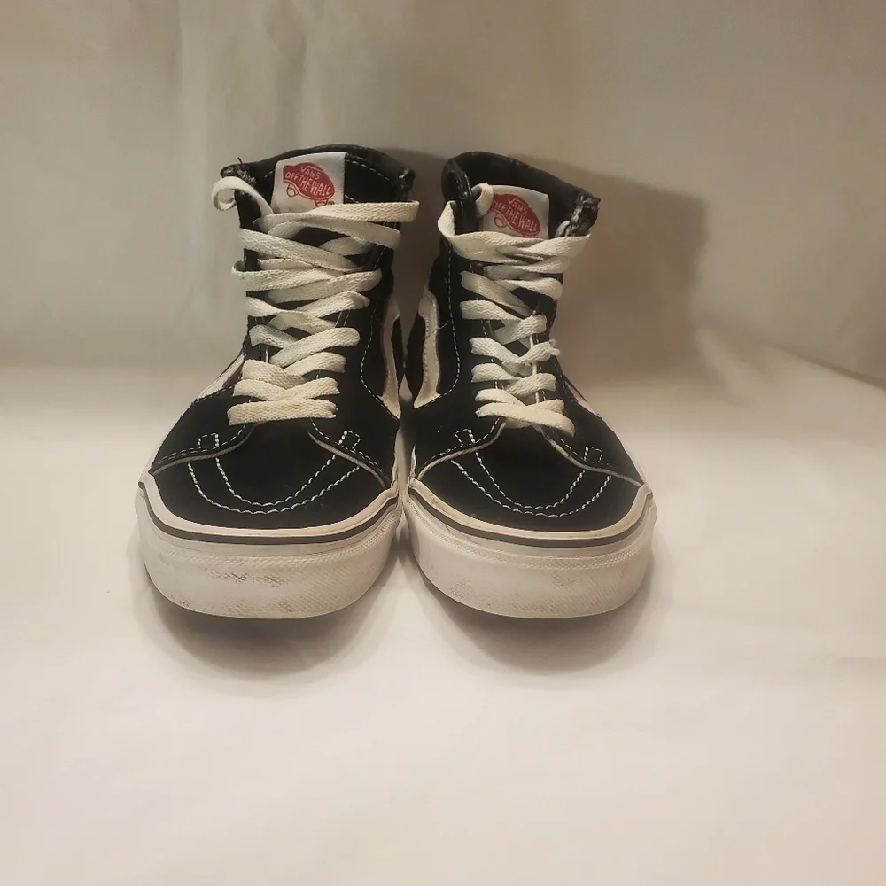 VANS Sk8-Hi Black With White Stripe Canvas High Top Sneakers Mns Sz 5 Wms Sz 6.5